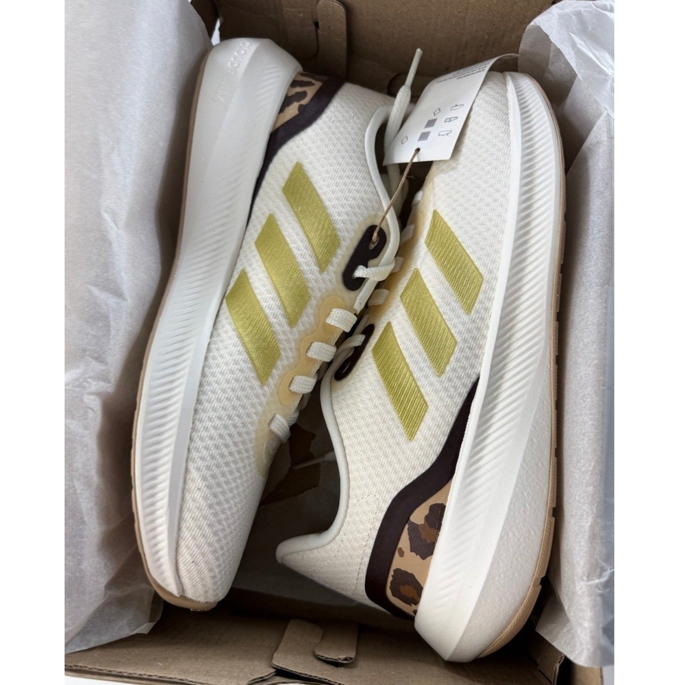 Adidas Runfalcon 3.0 W Womens Running Shoes White Gold Leopard Size 8 New Box